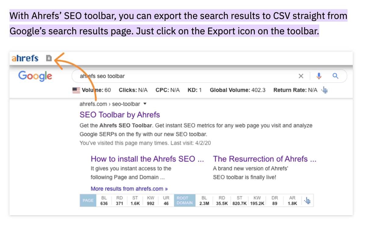 Export top 100 Google results